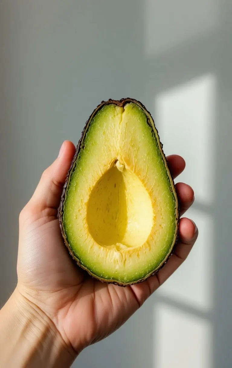 Aguacate sostenido en la mano